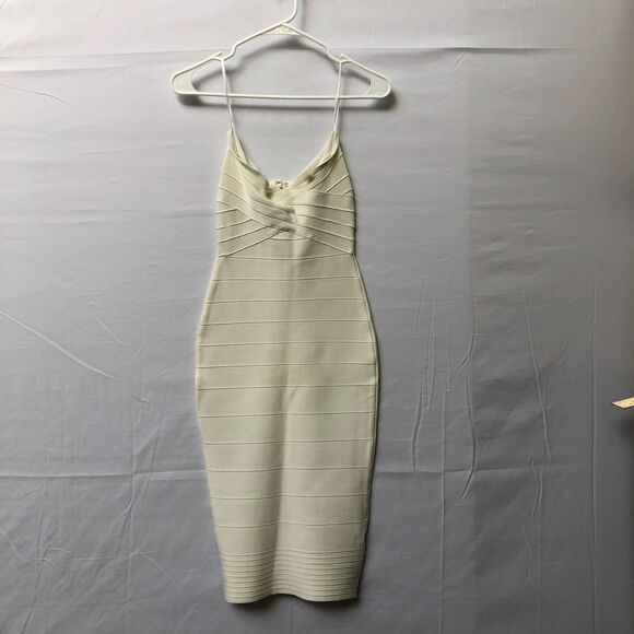 Ivory Strapless Body Contouring Rayon Blend Bandage Mini Curve Hugging Dress XS - Picture 3 of 9